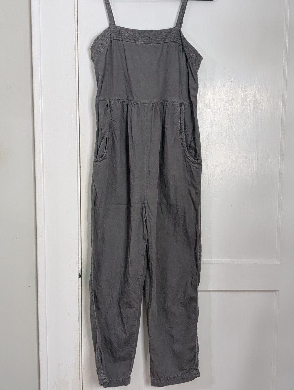 Anthropologie Everyday Jumpsuit Women's Medium Equinox Postmark Linen Blend Gray